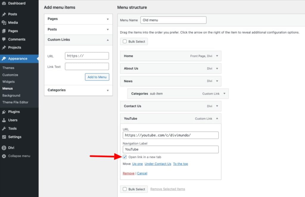 Open link in a new tab option