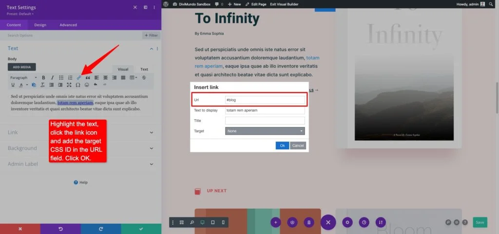 Add an anchor link in the Divi Text module