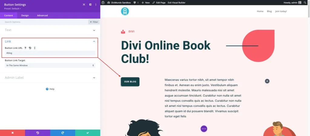 Add anchor links in Divi buttons