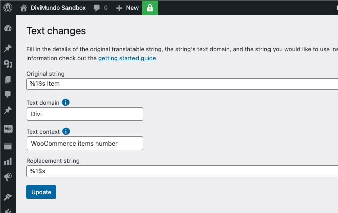 Hide Item text beside the Divi cart