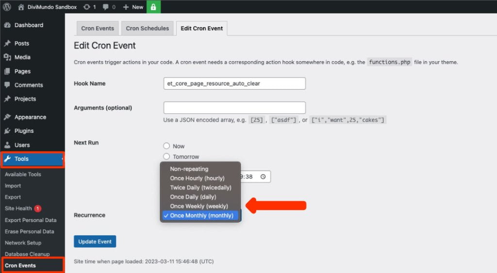 Changing the Divi static CSS Files CSS clearing schedule