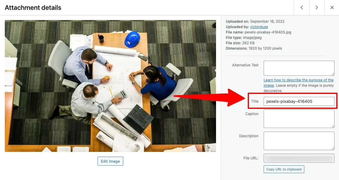 WordPress creates image titles automatically on upload to the Media Library