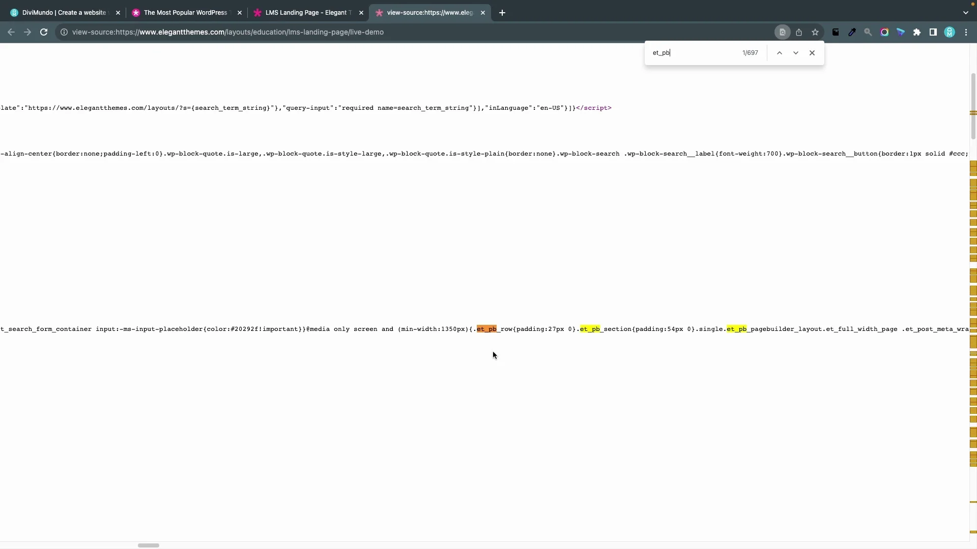 View Divi page source